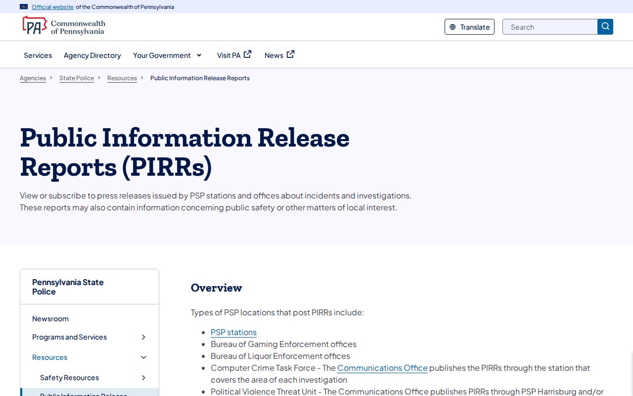 Columbia County Pennsylvania State Police arrest release record source